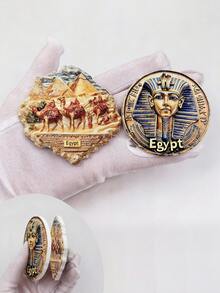 1 Peça Adesivo Magnético Estilo Egípcio, Pirâmide do Faraó + Caravana de Camelos, Lembrança de Viagem Decoração Doméstica, Artesanato Criativo em Resina 3D Gravado, Imã de Geladeira em PVC, Decoração de Cozinha, Imã de Cenário Famoso, Presente Ideal para Entusiastas de Viagem - Multicolorido - Visão 5