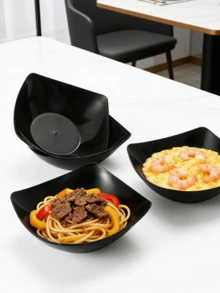 2/4/6/8/10pcs Reusable Plastic Bowls And Plates, Suitable For Cold Dishes, Cooked Food, Desserts, Party Food, Stackable Storage, Suitable For Family Gatherings, Hotels, Outdoor RV Camping Picnics Weddings - Black - View 4