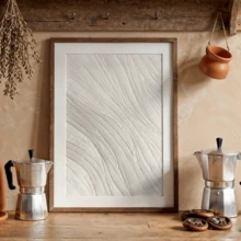 1幅现代墙面艺术海报，简约纹理画，抽象油画风格，极简设计，纯白色调，适用于玄关、客厅、办公室、茶室、接待区，可选带框或不带框，是家居装饰、乔迁礼物的理想之选，也适用于宿舍、公寓、酒店、住宅、客厅、卧室、浴室墙面装饰。 - A - 查看 2