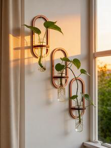 1pc Indoor Plant Wall Hanging Planter, Plant Propagation Station Wall Mounted, Plant Propagation Bottle, Wall Hanging Propagation Station With Wooden Rack, Multi-Layer Plastic Test Tube Planter, Wall Mounted Terrarium, Suitable For Home Office Plant Hanger, Vase, Wall Decor, Hydroponics Cutting, With Wooden Rack, For Hydroponic Plants, Unique Gardening Gift, Suitable For Women, Moms, Plant Lovers, Home Decor, Room Decor, Wall Decor Gift, Birthday Graduation Gift - Wood Color - View 3