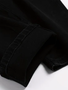 Men's Stylish Black Skinny Jeans Extreme Ripped Frayed & Ruched Ankle For Street Outfits Streetwear Casual Wear With Stretch Breathable Jeans - 黑色 - 查看 5