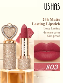 USHAS哑光唇膏，12种颜色可选，持久防水，滋润保湿，不粘腻，心形唇膏管设计，适合所有肤色 - #03 - 查看 9