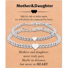 Stainless Steel Beaded Elastic Bracelet, Heart Pendant Bracelet, "I Love You" Bracelet, Gift For Daughter/Granddaughter From Dad, Birthday Gift, Mother's Day Gift, Valentine's Day Gift