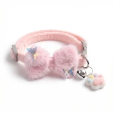 [Non-Removable] Bow Decor Soft Plush Cute Cat Collar With Bell, Dopamine Paw Print Decor, Suitable For Small Dogs And Cats, Adjustable, Safety Buckle, Durable Pet Collar, Gift For Pets - Multicolor - View 13