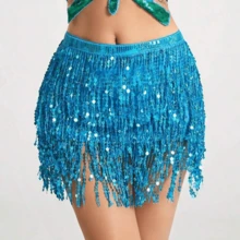 Belly Dance Dancer Costume Sequins Tassel Fringe Hip Scarf Belt Waist Wrap Skirt - Multicolor - View 10