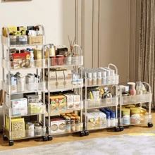 一套移动储物架，适用于家庭零食，多层储物书架，移动厨房果蔬篮，亚克力材质，透明多功能储物推车，带把手和轮子，移动储物架适用于办公室、浴室、厨房、客厅，透明实用推车，可靠的家居储物助手，承重力强，可存放各种物品 - 彩色 - 查看 10