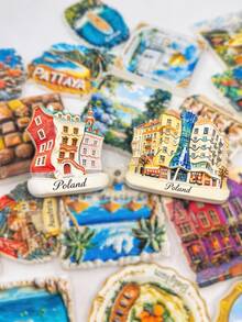 1个波兰地标3D立体画冰箱贴，彩色旅行纪念品磁性贴纸，家居装饰创意礼品，3D浮雕树脂PVC冰箱贴，厨房装饰，著名风景冰箱贴，旅行爱好者的理想礼物 - 彩色 - 查看 3