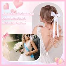 Bride To Be Accessory Set, 3-Piece Set, Including Embroidered Bow Tie Hairband, Belt, And Faux Pearl Fashion Glasses, Suitable For Bridal Gifts, Bachelor Parties, Wedding Gifts, And Bride Accessories - Multicolor - View 5