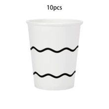 10pcs/50pcs/80pcs White And Black Wavy Edge Paper Plates, Paper Cups, Paper Napkins Set, Black Party Supplies Including Wavy Edge Plates, Serving Trays, Decorative Napkins, Cups, Suitable For Wedding, Birthday, Holiday Party - Black Lace - View 7
