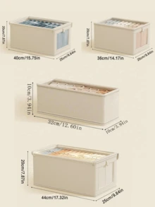 Large Capacity Storage Basket, Durable Fabric Closet Storage Box With Transparent Window, Foldable With Lid, Suitable For Home Storage, Household Essentials Organization, Foldable Storage Box, Clothing Storage Box, Storage Container - Beige - View 5
