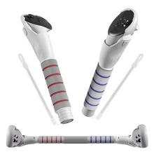 1 Pair Long Arm VR Controller Grips, Compatible With Meta Quest 3S/3/Oculus Quest 2 - Enhanced Beat Saber Handles, ABS Material, Red And Blue Stripe Grip Options, Immersive VR Gaming Experience/Sturdy Design - Multicolor - View 3