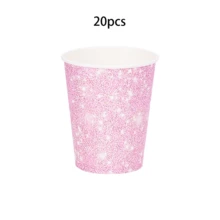 Juego de vajilla desechable de 10 piezas/20 piezas con estampado de brillo rosa, incluye platos, servilletas, vasos de papel rosa claro para fiesta de boda, cumpleaños, baby shower, evento, festival, fiesta de despedida de soltera - Rosa - Ver 7