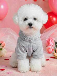 1pc Pet Clothes, Dog Cat Apparel, Happy Puppy Small Dog Casual Fashion Cute Comfortable "I Love Mom" Sweatshirt - Grey - View 3