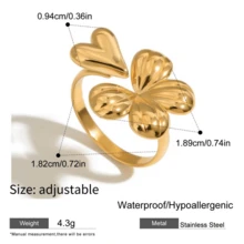 Miia, High-Quality Stainless Steel Ring, Minimalist & Fashionable Heart Flower Symmetrical Open Ring, Low Allergy & Non-Fading Ring, Versatile & Elegant Women's Ring, Jewelry Accessory For Daily, Party, Vacation, Gathering, Thoughtful Gift For Women - Ring - View 7