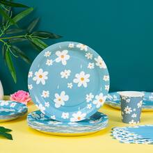 蓝白雏菊一次性餐盘、餐巾纸、杯子 - 25人份派对用品套装，适用于生日、婚礼、主题派对、家庭野餐 - 彩色 - 查看 3