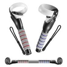1 Pair Long Arm VR Controller Grips, Compatible With Meta Quest 3S/3/Oculus Quest 2 - Enhanced Beat Saber Handles, ABS Material, Red And Blue Stripe Grip Options, Immersive VR Gaming Experience/Sturdy Design - Multicolor - View 2