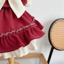 1pc Vintage Valentine's Day Bow Decor Ruffle Pearl Dress For Pets, Dog/Cat Clothes, Teddy/Poodle Dress - Red and White - View 3