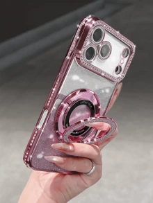 奢华亮片相机水钻指环支架渐变闪光电镀手机壳，兼容 17 Pro Max Air 16 15 14 13 12 Pro Max Mini，适合女孩和女士，橙色、银色、粉色可选。 - 粉色 - 查看 6