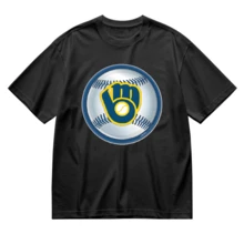 Men Baseball Fan Cotton T Shirt Round Neck Short Sleeve Sport Tee For Game Day And Team Support - Milwaukees Brewers Logo Baseball Design With Classic Glove And Ball Graphic In Navy Blue And Gold Colors - Perfect For Watching Baseball Games Outdoor Events Sports Festivals And Team Spirit Wear For Fans Of American Professional Baseball Teams And Athletic Culture - 黑色 - 查看 1