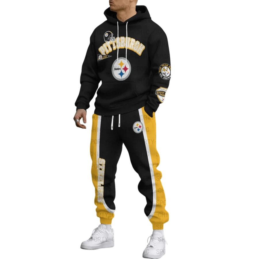 New 3D Pittsburgh Steelers Long-Sleeved Hoodie And Sweatpants Set: The Perfect Outfit For Game Day And For All Fans, Available In Both Men's And Women's Sizes - 彩色 - 查看 1