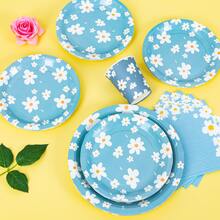 蓝白雏菊一次性餐盘、餐巾纸、杯子 - 25人份派对用品套装，适用于生日、婚礼、主题派对、家庭野餐 - 彩色 - 查看 5