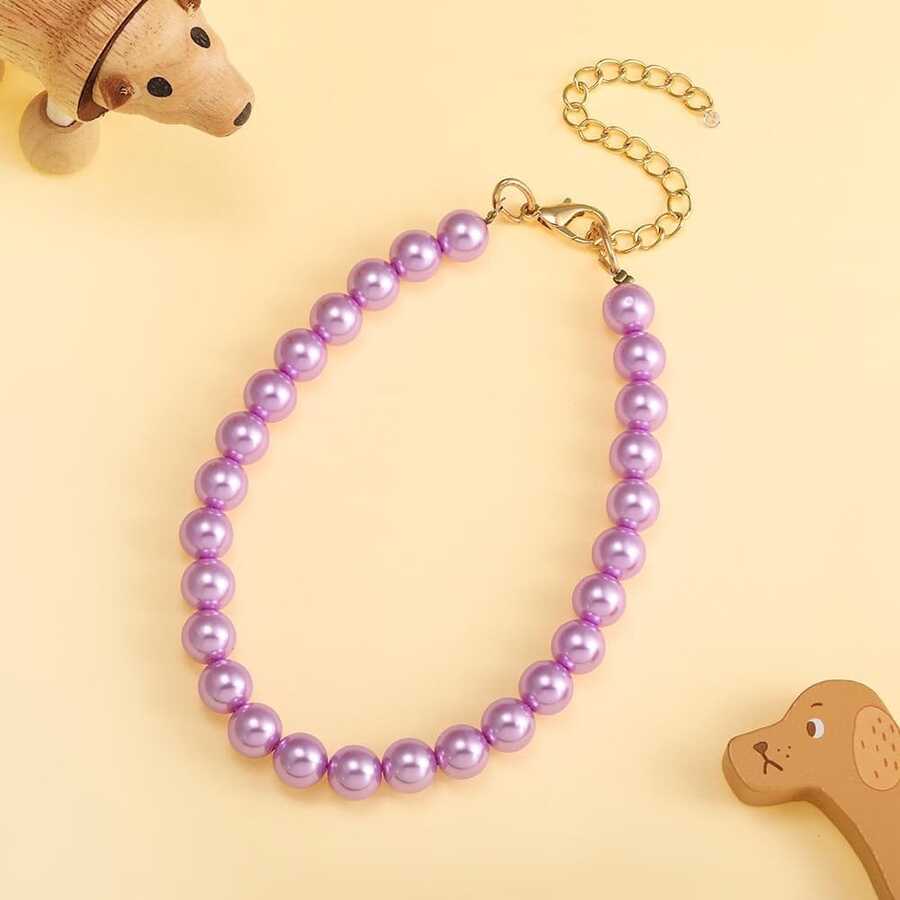 1pc Luxury Purple Faux Pearl Pet Necklace, Suitable For Small, Medium And Large Dogs & Cats, Holiday Gift, Daily Wear, Dog Collar - Multicolor - View 1