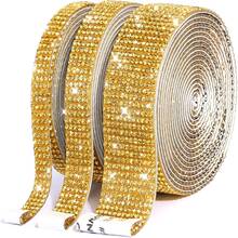 1 Roll Self-Adhesive Shiny Crystal Rhinestone Ribbon, Christmas Decor Rhinestone Glitter Stickers, DIY For Car, Computer, Makeup Desk, Crafts, Wedding Party Decorative Stickers, 2mm Rhinestone Production - 1 Yard Gold - View 6