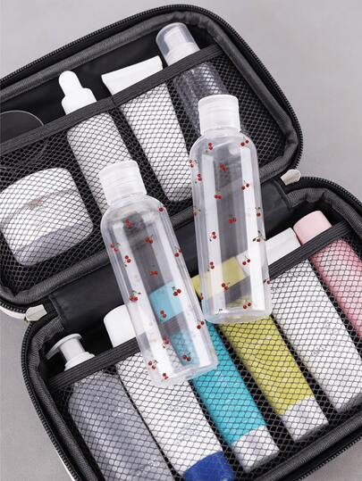 Reusable And Refillable Mini Plastic Bottles With Red Cherry Pattern, Clear Plastic Empty Bottles With Flip Cap Squeeze Containers. Ideal For Travel, Can Be Used To Store Lotions, Paints, Creams, Toners And Body Washes. An Excellent Travel Accessory, Travel Container, Gift For Women, Mother's Day, New Year And Valentine's Day
