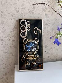 Astronaut Series Heart Powder Shockproof Phone Case With Electroplated Hidden Stand, Compatible With Iphone 11/12/13/14/15/16 Pro Max, S22/23/24+, A01/23/45/654321, Infinix, MOTO And Other Models - Black - View 4