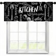 1pc/2pcs Set Pastoral Theme Kitchen Utensil Cooking Print Curtain, Rod Pocket Pastoral Kitchen Curtain, Cafe Curtain, Living Room Office Bedroom Home Decor Curtain - Black - View 3