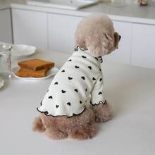 1pc Lightweight Pet Heart Embroidered Waffle Short Sleeve Vest Suitable For Small Dogs/Cats (Product Size Runs Small, Suggest Ordering 1-2 Sizes Up, Random Color Dispatch) - Beige - View 2