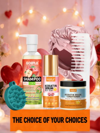 Set de cuidado del cabello con queratina 10 en 1: Suero de queratina para el cabello, champú de vinagre de sidra de manzana y mascarilla para el cabello. Mascarilla de colágeno y queratina, aceite hidratante para reparar el cabello seco y dañado, puntas abiertas, enriquecido con proteínas, extracto de rosa y aceite de argán marroquí. Suero de protección térmica, apto para cabello tratado con color y permanente.