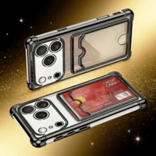 Hadaasi 1个黑色电镀四角卡包钱包，带卡槽和透明窗口；奢华6D电镀边框全包覆软硅胶透明手机壳，适用于苹果17 Pro/17 Pro Max/17 Air/17和三星Galaxy S26 Ultra/S26 Plus/S26/S26 Edge/S25 Ultra/S25 Plus/S25/S25 Edge/S25 FE/S24 Ultra/S24 Plus/S24/S23 Ultra和红米手机。 - 黑色 - 查看 2