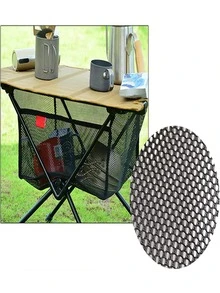 户外野餐折叠桌收纳网袋，精细针织加厚网袋，耐用尼龙材质，便携式收纳篮，户外露营桌下袋，便携式折叠桌露营袋。 - 黑色 - 查看 5