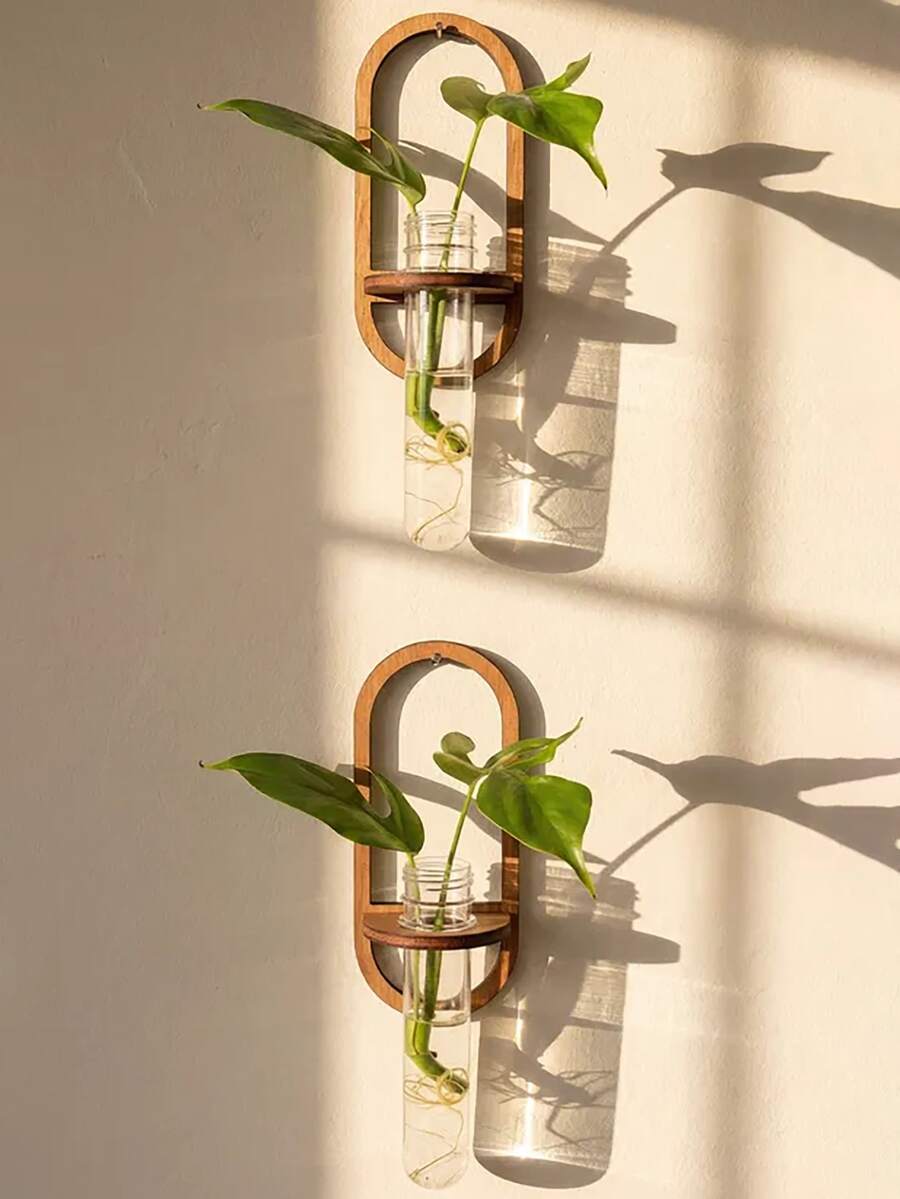 1pc Indoor Plant Wall Hanging Planter, Plant Propagation Station Wall Mounted, Plant Propagation Bottle, Wall Hanging Propagation Station With Wooden Rack, Multi-Layer Plastic Test Tube Planter, Wall Mounted Terrarium, Suitable For Home Office Plant Hanger, Vase, Wall Decor, Hydroponics Cutting, With Wooden Rack, For Hydroponic Plants, Unique Gardening Gift, Suitable For Women, Moms, Plant Lovers, Home Decor, Room Decor, Wall Decor Gift, Birthday Graduation Gift