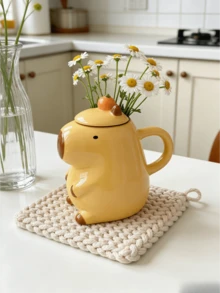 Kapybara keramisk mugg med lock, kreativ tecknad kapybaradesign keramisk kopp, intressant kapybaramugg för hemmabruk - Multifärgad - Visa 6