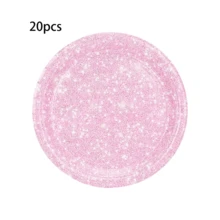 Juego de vajilla desechable de 10 piezas/20 piezas con estampado de brillo rosa, incluye platos, servilletas, vasos de papel rosa claro para fiesta de boda, cumpleaños, baby shower, evento, festival, fiesta de despedida de soltera - Rosa - Ver 10