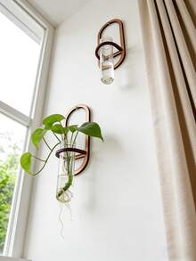 1pc Indoor Plant Wall Hanging Planter, Plant Propagation Station Wall Mounted, Plant Propagation Bottle, Wall Hanging Propagation Station With Wooden Rack, Multi-Layer Plastic Test Tube Planter, Wall Mounted Terrarium, Suitable For Home Office Plant Hanger, Vase, Wall Decor, Hydroponics Cutting, With Wooden Rack, For Hydroponic Plants, Unique Gardening Gift, Suitable For Women, Moms, Plant Lovers, Home Decor, Room Decor, Wall Decor Gift, Birthday Graduation Gift - Wood Color - View 11