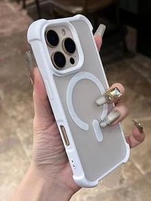 1pc Luxury Frosted Transparent Magnetic Full Body Soft Silicone Protective Phone Case, Compatible With IPhone 17 Pro Max 16 15 14 13 12 11 Pro Max Plus, Shock-Absorbing Anti-Fall, Compatible With Wireless Charging - White - View 7