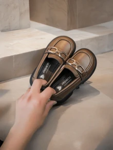 女童平底鞋，时尚舒适休闲百搭乐福鞋，柔软圆头宽松平底鞋，学生鞋，公主鞋，秋季款 - 棕色 - 查看 4