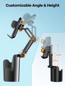 REMAX 2-In-1 Universal Cup Holder Extender; 1-Second Quick Installation, Height & Angle Adjustable; Fits 3.37" - 3.7" Cup Bottom; Stable Non-Slip Design, Suitable For Car, Treadmill, Golf Cart Etc.; Retractable Car Accessory; Car Essential; Automotive Supplies - Black - View 5