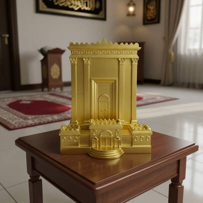 1pc 15cm Tall Temple Of Solomon Replica, Golden Metal Finish With Intricate Carvings & Classical Architecture, Religious Historical Model In Gold Color, Rectangular Shape With Pillars & Arched Doorway, Detailed Roof & Facade Design – Ideal For Home Altar, Religious Study, Christian Gifts, Church Decor & Biblical Education, Year-Round Spiritual Display