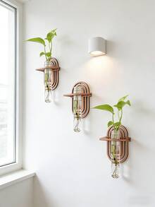 1个室内植物壁挂式种植架，植物繁殖站壁挂式，植物繁殖瓶，带木架的壁挂式繁殖站，多层塑料试管种植架，壁挂式生态瓶，适用于家庭办公室植物悬挂架、花瓶、墙面装饰、水培扦插，带木架，适用于水培植物，独特的园艺用品，适合女性、妈妈、植物爱好者、家居装饰、房间装饰、墙面装饰礼物、生日毕业礼物 - 原木色 - 查看 7