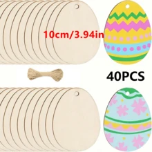 20/40个DIY木质镂空彩蛋吊坠工艺品，长2/3.94/7英寸，配10米黄麻绳，复活节悬挂装饰，复活节家庭聚会装饰，绘画礼物 - 杏色 - 查看 12