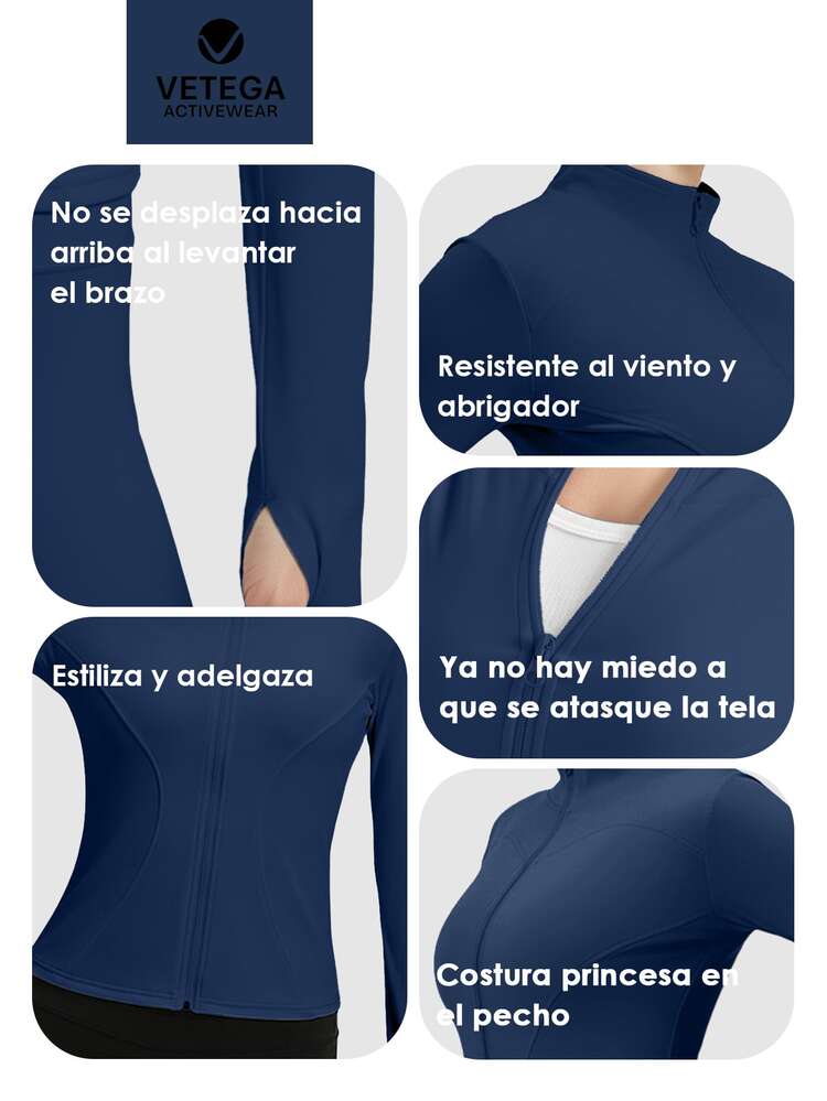 Chaqueta de yoga estilo Y2K con cremallera - Diseño ajustado y mangas largas con abertura para el pulgar - Ballena azul - Añade 5
