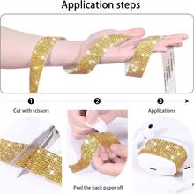 1 Roll Self-Adhesive Shiny Crystal Rhinestone Ribbon, Christmas Decor Rhinestone Glitter Stickers, DIY For Car, Computer, Makeup Desk, Crafts, Wedding Party Decorative Stickers, 2mm Rhinestone Production - 1 Yard Gold - View 3