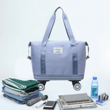 Bolsa de Viaje Expandible con Ruedas Desmontables / Gran Capacidad Multifuncional con Separación Seco-Húmedo / Impermeable para Gimnasio Yoga Viajes Fin de Semana - Celeste - Ver 4