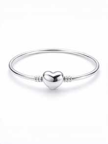 925 Sterling Silver Plated Charm Bracelets With Round Heart Clasp - Silver - View 4
