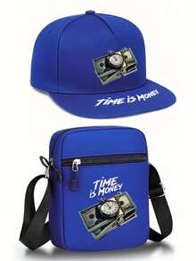 1pc/2pcs "Time Is Money" Dollar Bill Graphic Print Baseball Cap And Crossbody Bag Set, Streetwear Fashion Outdoor Sports Adjustable Flat Brim Cap And Shoulder Bag, Valentine''s Day & Anniversary Gift - Multicolor - View 15