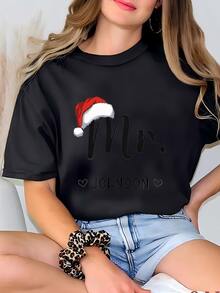 Camisas De Pareja De Navidad, Camisa De Sr. Y Sra. De Navidad, Camisetas De Esposo Y Esposa De Navidad, Camisa De Pijamas De Pareja De Vacaciones, Camisa De Sombrero De Sr. Santa Camiseta - Negro - Ver 2